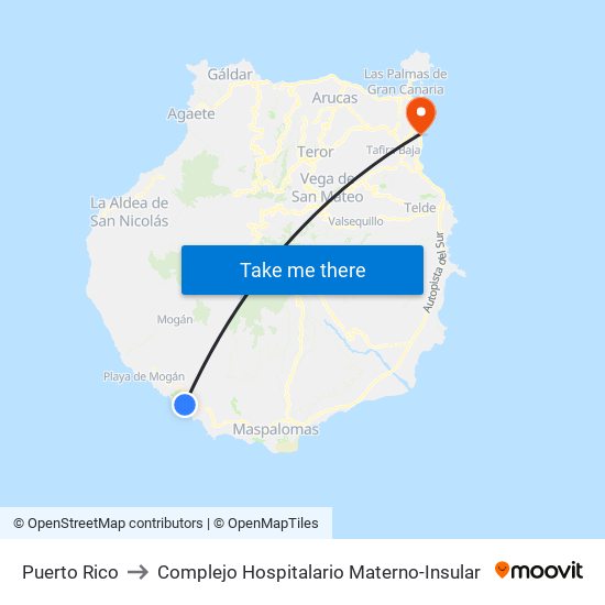 Puerto Rico to Complejo Hospitalario Materno-Insular map