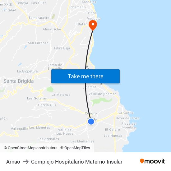 Arnao to Complejo Hospitalario Materno-Insular map