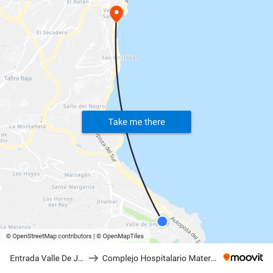 Entrada Valle De Jinamar to Complejo Hospitalario Materno-Insular map