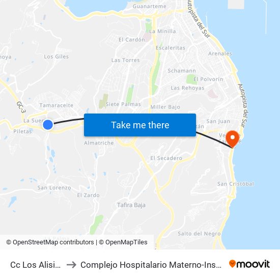 Cc Los Alisios to Complejo Hospitalario Materno-Insular map