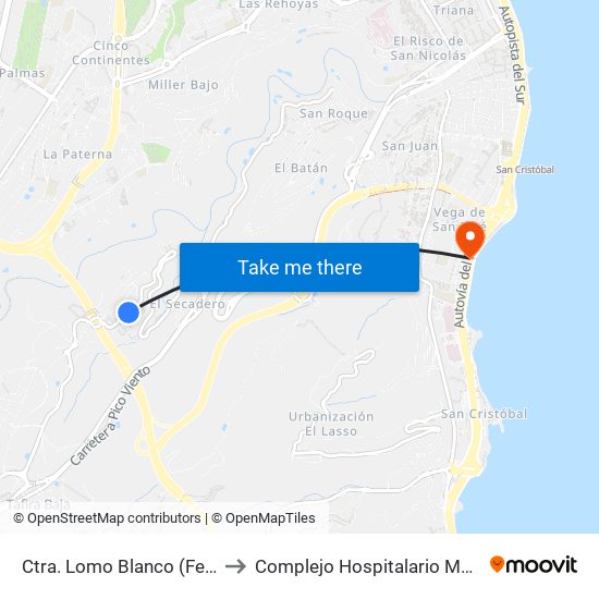 Ctra. Lomo Blanco (Felipe Martel) to Complejo Hospitalario Materno-Insular map