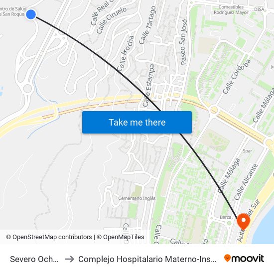 Severo Ochoa to Complejo Hospitalario Materno-Insular map