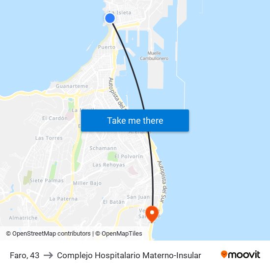 Faro, 43 to Complejo Hospitalario Materno-Insular map