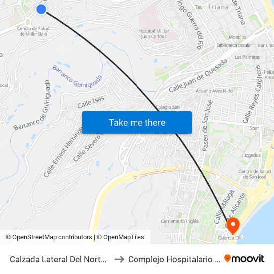 Calzada Lateral Del Norte (C.S. Miller Bajo) to Complejo Hospitalario Materno-Insular map