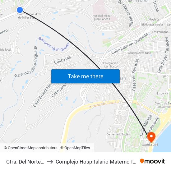 Ctra. Del Norte, 40 to Complejo Hospitalario Materno-Insular map