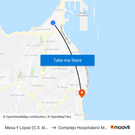 Mesa Y López (C.S. Alcaravaneras) to Complejo Hospitalario Materno-Insular map