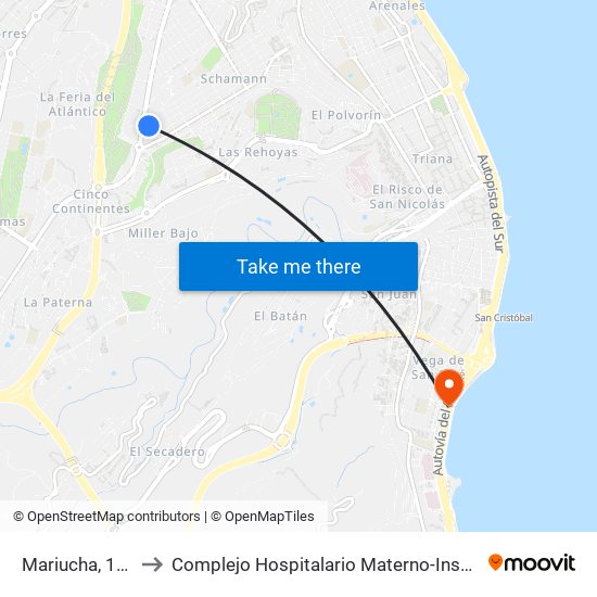 Mariucha, 171 to Complejo Hospitalario Materno-Insular map