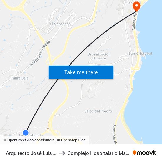 Arquitecto José Luis Jiménez, 3 to Complejo Hospitalario Materno-Insular map