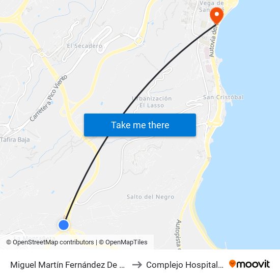 Miguel Martín Fernández De La Torre (Centro De Menores) to Complejo Hospitalario Materno-Insular map