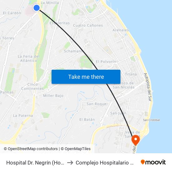 Hospital Dr. Negrín (Hospitalización) to Complejo Hospitalario Materno-Insular map