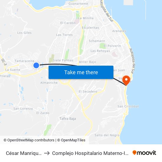 César Manrique, 3 to Complejo Hospitalario Materno-Insular map