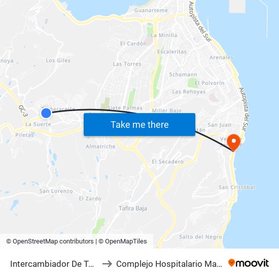 Intercambiador De Tamaraceite to Complejo Hospitalario Materno-Insular map