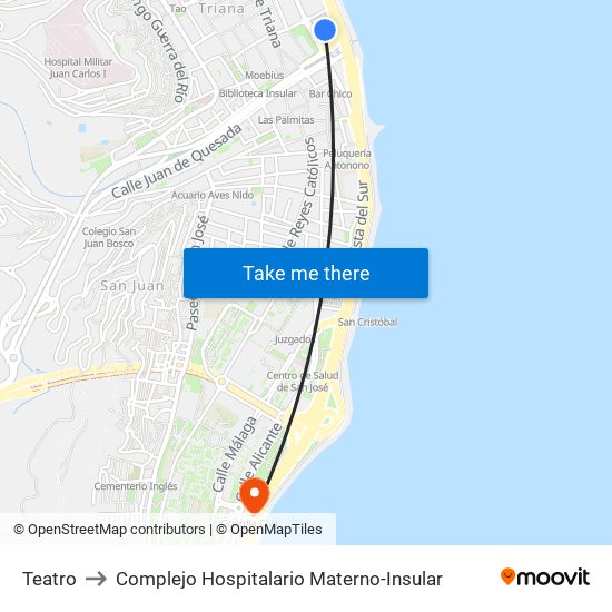 Teatro to Complejo Hospitalario Materno-Insular map