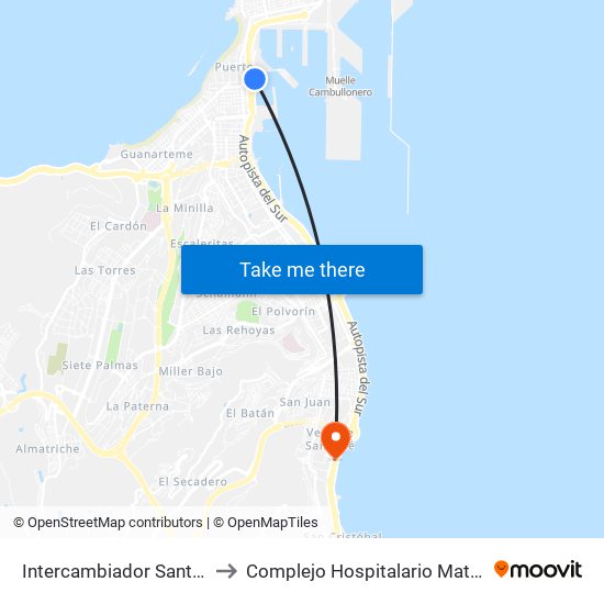 Intercambiador Santa Catalina to Complejo Hospitalario Materno-Insular map