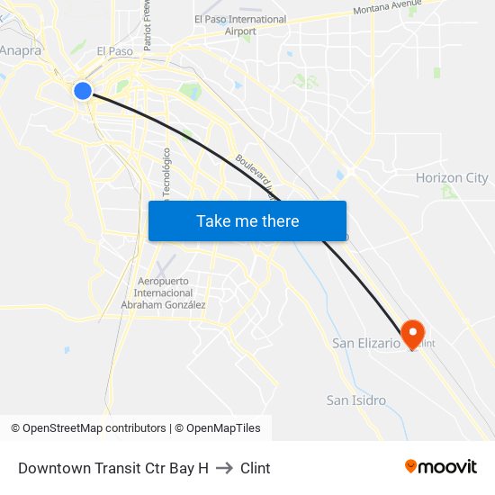 Downtown Transit Ctr Bay H to Clint map