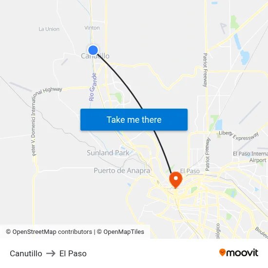 Canutillo to El Paso map