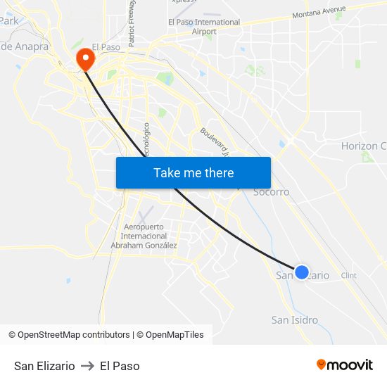 San Elizario to El Paso map