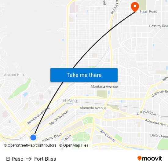 El Paso to Fort Bliss map