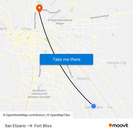 San Elizario to Fort Bliss map