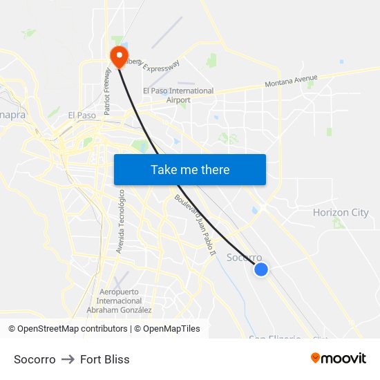 Socorro to Fort Bliss map