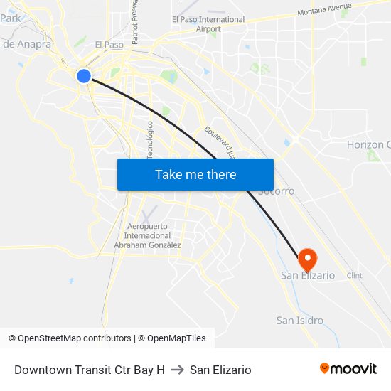 Downtown Transit Ctr Bay H to San Elizario map