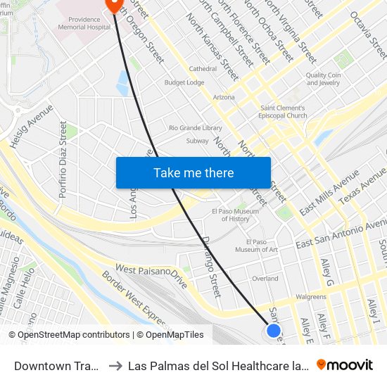 Downtown Transit Ctr Bay H to Las Palmas del Sol Healthcare las Palmas Medical Center map