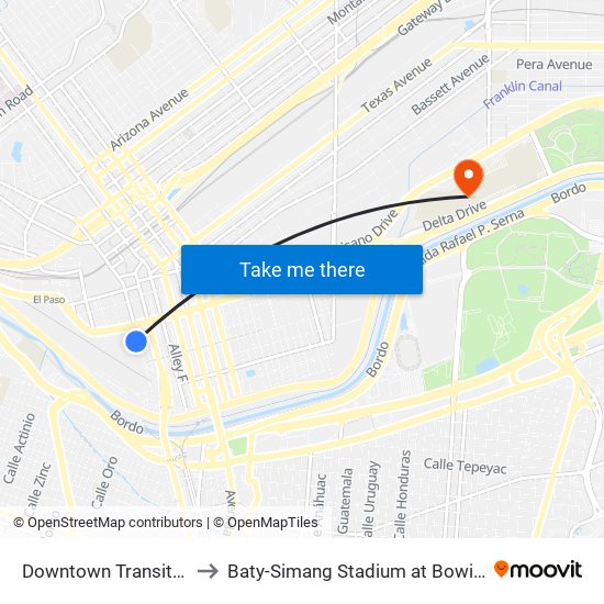 Downtown Transit Ctr Bay N to Baty-Simang Stadium at Bowie High School map