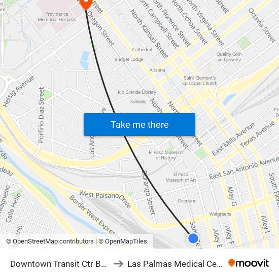 Downtown Transit Ctr Bay H to Las Palmas Medical Center map