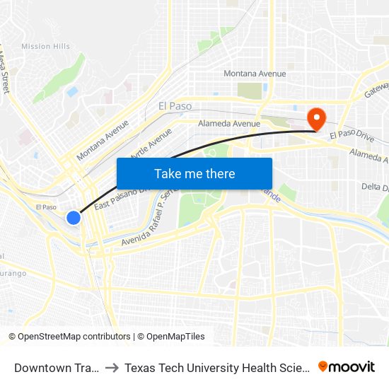 Downtown Transit Ctr Bay H to Texas Tech University Health Sciences Center - Ttuhsc El Paso map