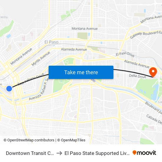 Downtown Transit Ctr Bay H to El Paso State Supported Living Center map