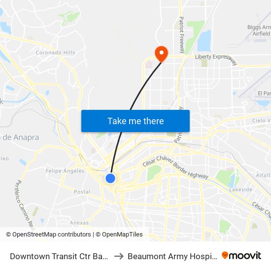 Downtown Transit Ctr Bay H to Beaumont Army Hospital map