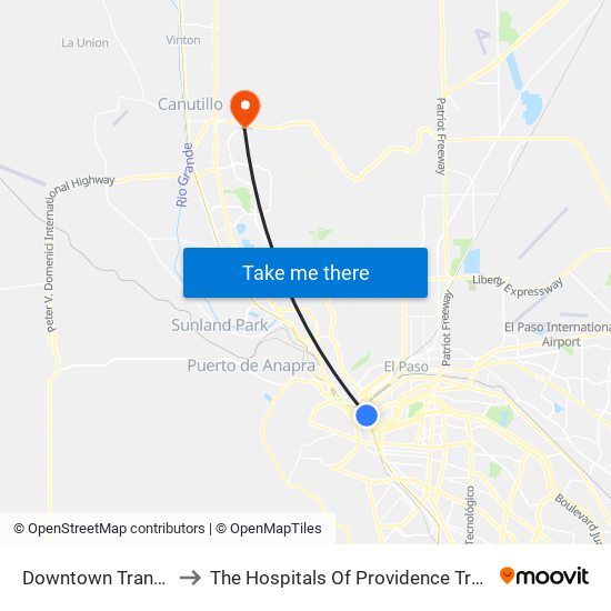 Downtown Transit Ctr Bay N to The Hospitals Of Providence Transmountain Campus map