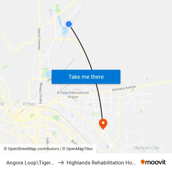 Angora Loop\Tiger Eye to Highlands Rehabilitation Hospital map