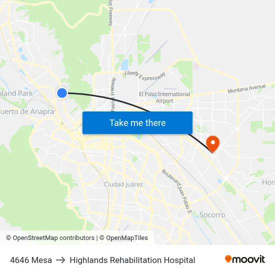 4646 Mesa to Highlands Rehabilitation Hospital map