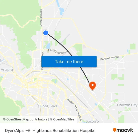 Dyer\Alps to Highlands Rehabilitation Hospital map