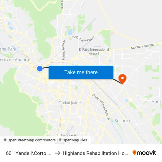 601 Yandell\Corto Way to Highlands Rehabilitation Hospital map