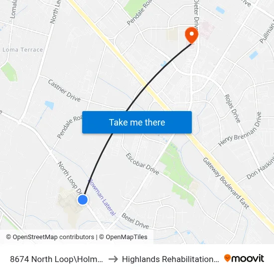 8674 North Loop\Holmsley Trail to Highlands Rehabilitation Hospital map