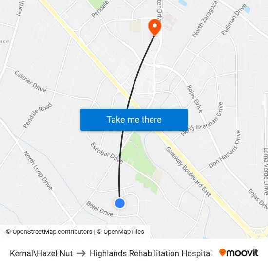 Kernal\Hazel Nut to Highlands Rehabilitation Hospital map