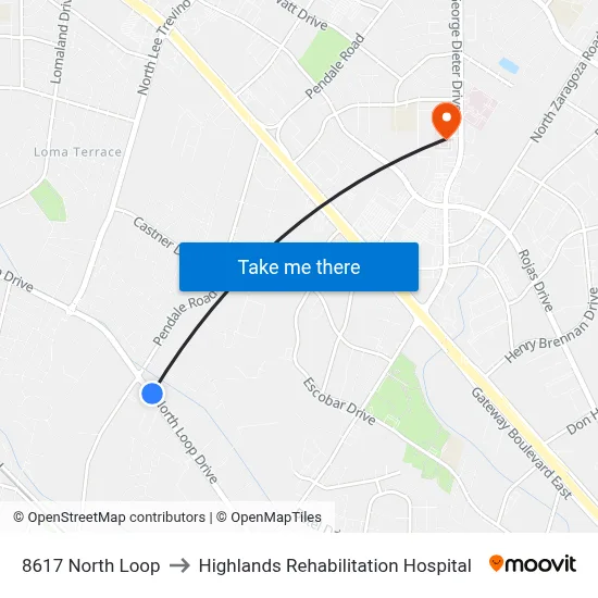 8617 North Loop to Highlands Rehabilitation Hospital map