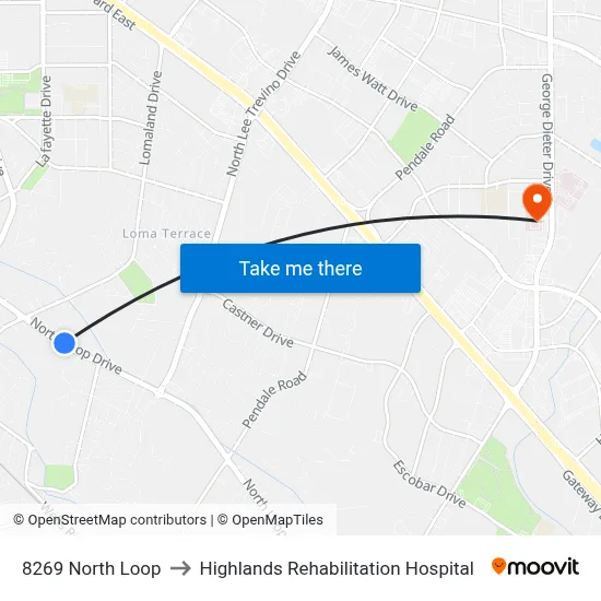 8269 North Loop to Highlands Rehabilitation Hospital map