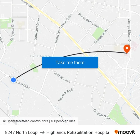 8247 North Loop to Highlands Rehabilitation Hospital map
