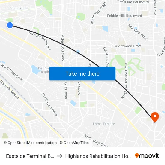 Eastside Terminal Bay D to Highlands Rehabilitation Hospital map