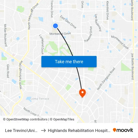 Lee Trevino\Anise to Highlands Rehabilitation Hospital map