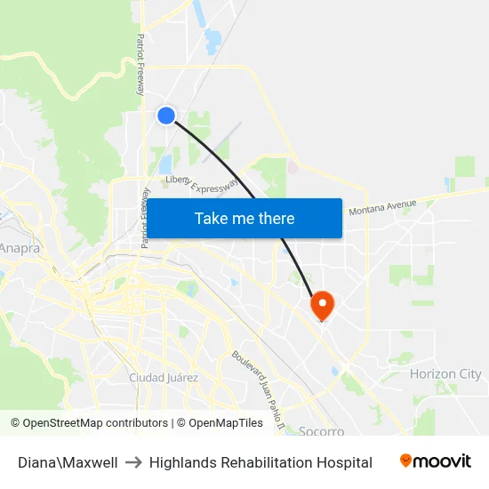 Diana\Maxwell to Highlands Rehabilitation Hospital map