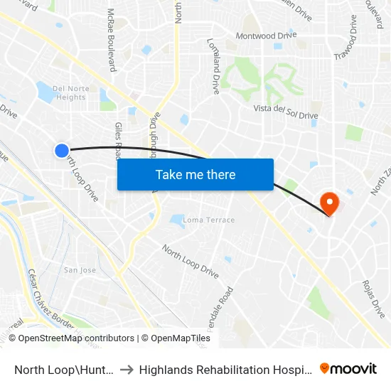 North Loop\Hunter to Highlands Rehabilitation Hospital map