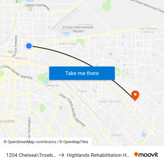 1204 Chelsea\Trowbridge to Highlands Rehabilitation Hospital map