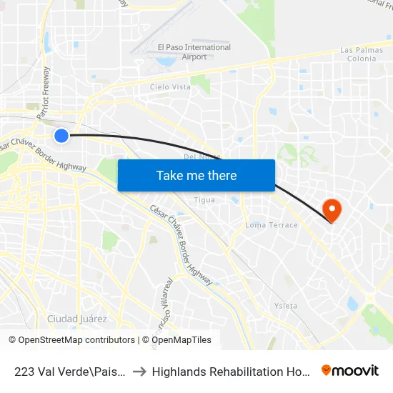223 Val Verde\Paisano to Highlands Rehabilitation Hospital map