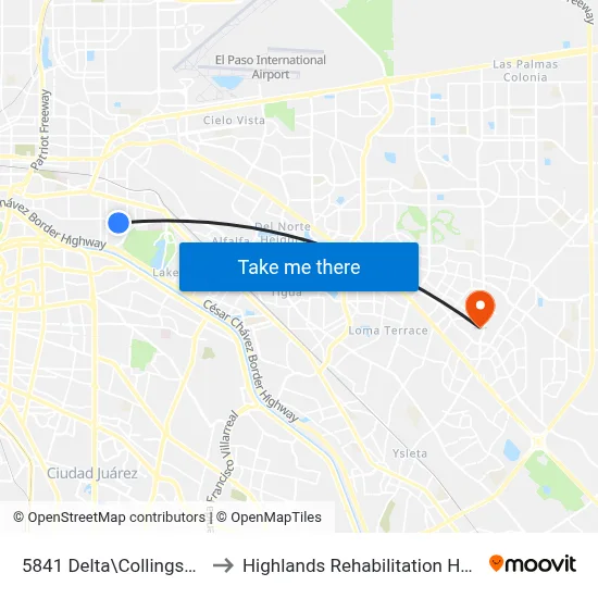 5841 Delta\Collingsworth to Highlands Rehabilitation Hospital map