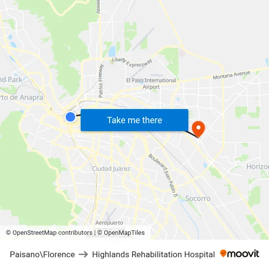 Paisano\Florence to Highlands Rehabilitation Hospital map