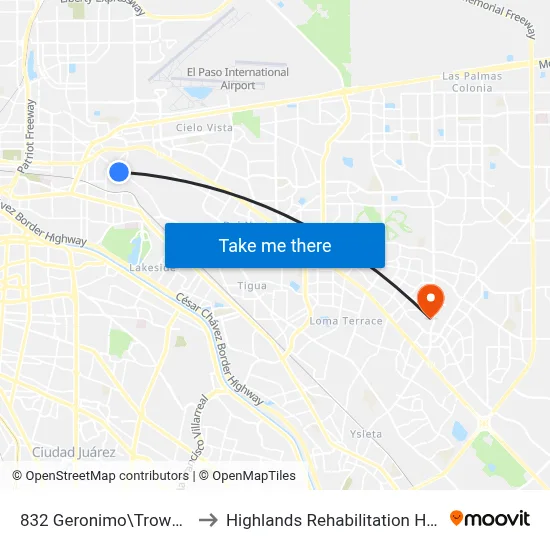 832 Geronimo\Trowbridge to Highlands Rehabilitation Hospital map